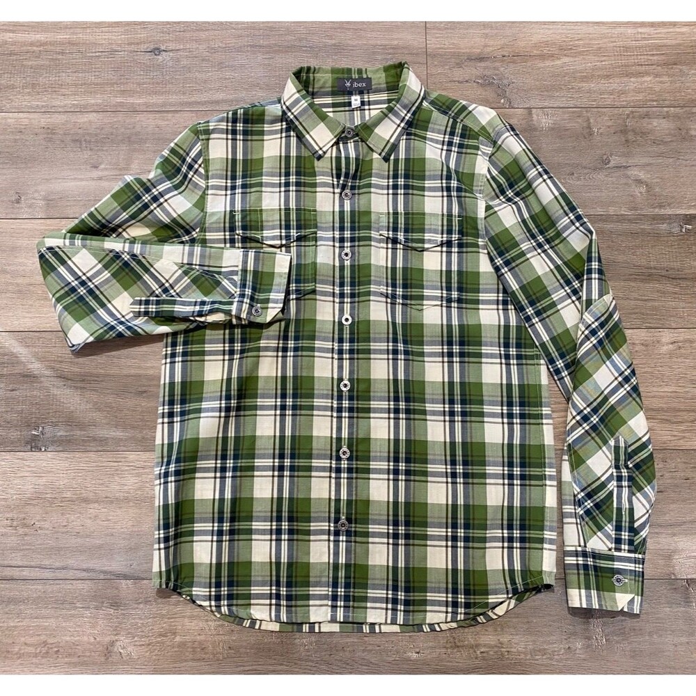 Ibex Flannel Mens M Virgin Wool Plaid Button Up Outdoor Long Sleeve Pocket Shirt